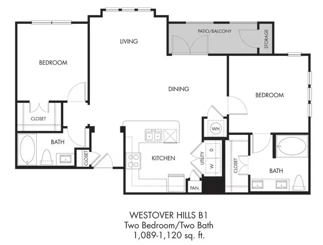 2BR 2BA (1089 SF) 10201 floor plan